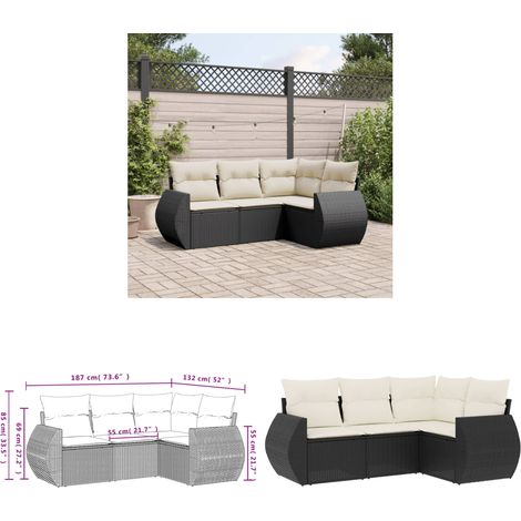 4-tlg. Garten-Sofagarnitur mit Kissen Schwarz Poly Rattan - Gartengestell - Gartenmöbelset - Outdoor Lounge - Rattan Sessel - Gartenlounge - Home & Living (1/3)