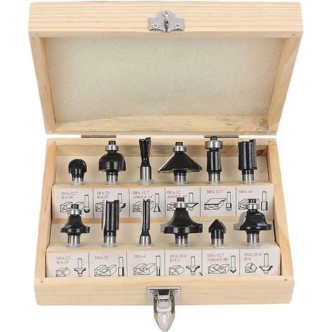Fräser-Set HIKOKI 711016 für Oberfräse/Kantenfräse 6 mm HM (12-teilig), Koffer aus hellem Holz