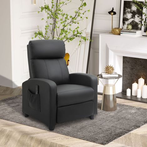 Fauteuil TV inclinable massage vibratoire - télécommande - 2 points de massage - noir - synthétique pour salon - poche latérale - Moderne (1/5)