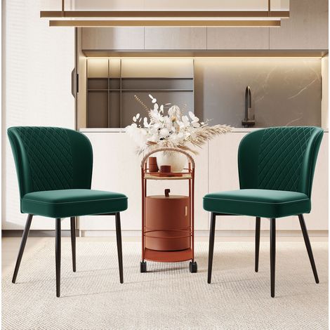 Silla comedor de terciopelo verde con patas metálicas OKMYHOME (1/4)