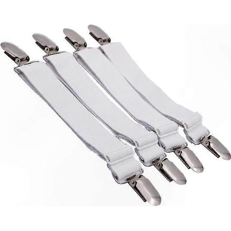 Lot de 4 sangles élastiques réglables pour draps, fixations robustes maintenant draps-housses et plats sur matelas, blanc (1/4)