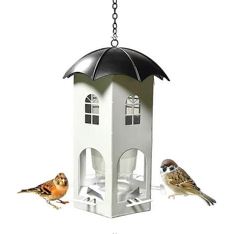 Mangeoires à oiseaux en métal pour l'extérieur, à suspendre sous le toit - Résistantes aux morsures, pour graines d'oiseaux sauvages. (1/5)