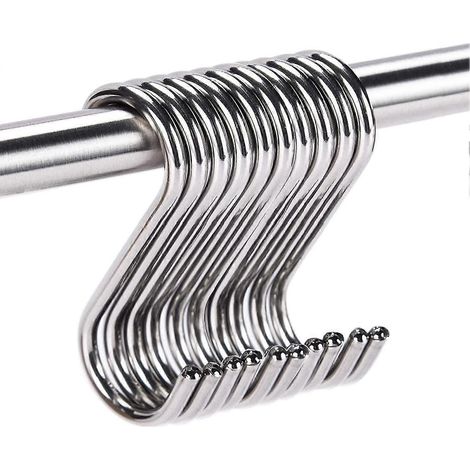 Lot de 10 crochets en S en acier inoxydable, crochets de suspension pour salle de bain, cuisine et cuisinière (1/5)