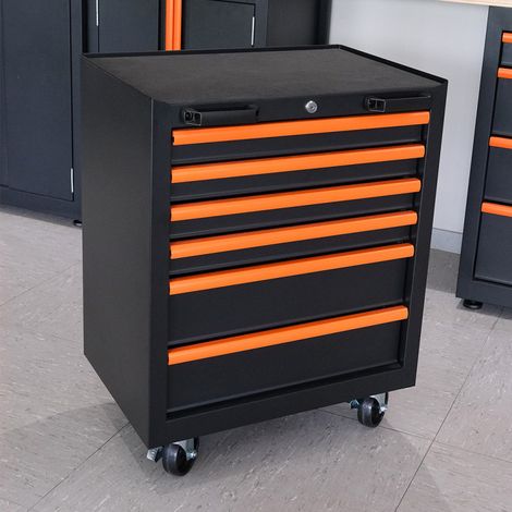Fischer Darex – Servante d'atelier 6 tiroirs – Roulante avec plateau acier et tapis caoutchouc – Verrouillage centralisé – Charge max 45kg par tiroir (1/5)