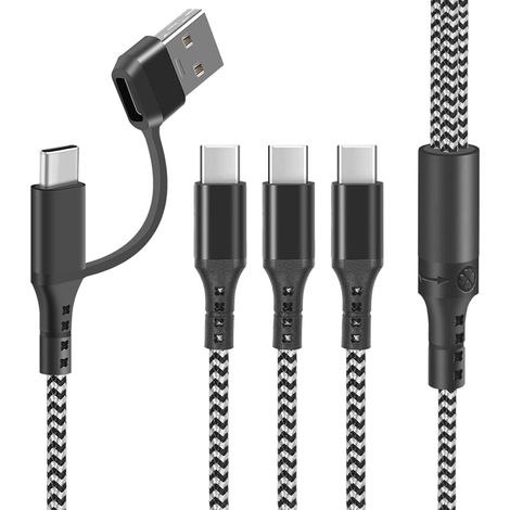 Câble USB C, 5 in 1 Cable Multi USB Type C Charge Rapide Nylon Tressé avec 3 USB C Connecteur, Câble Chargeur Multi Embout pour Telephone iPhone 16/15, Samsung Galaxy, Huawei, Honor, Xiaomi-1.2M (1/5)