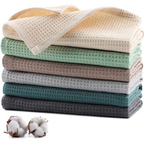 Torchons de cuisine 100 % coton, lot de 6, 35 x 35 cm, ultra-doux et très absorbants, pour essuyer la vaisselle - Multicolore