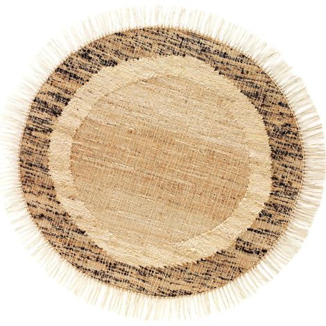 Tapis rond naturel en jute laine et coton marron intérieur élégant - Naturel beige marron tressé