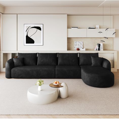 Sofá esquinero modular, sin montaje, estructura sin marco, tejido con textura tejida, tela negra (1/5)