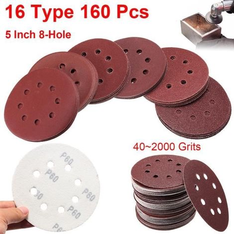Disque de Ponçage - TEMPSA - 125mm - 160 Pcs - Grain 40,-2000, - 8 Trous (1/4)