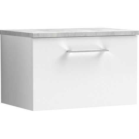 Nuie Arno Wall Hung 1-Drawer Vanity Unit with Bellato Grey Worktop 600mm Wide - Gloss White (1/6)