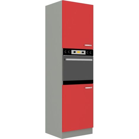Küchen Hochschrank 60 Glanz Rot + Grau Küchenzeile Küchenblock Küche Rose Bianca (1/4)