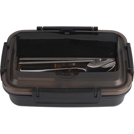 Boîte Repas 3 Compartments Acier Inoxydable 304 avec Couverts Portable pour Bureau École Noir (1/5)