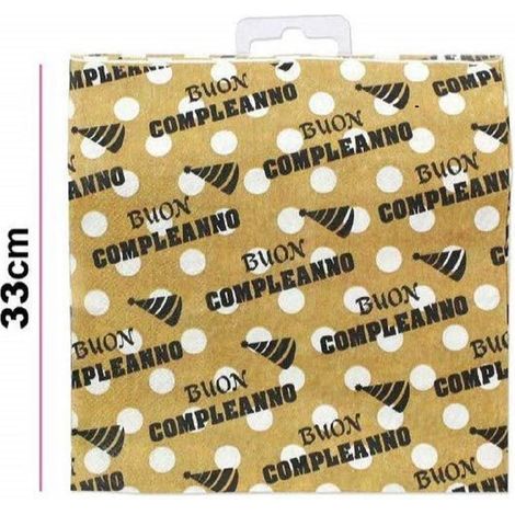 TrAdE Shop Traesio - Set 48pz Tovaglioli Di Carta Feste Scritta Buon Compleanno Pois Oro 33x33cm Party -