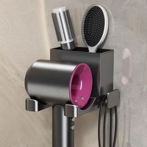 Support mural pour sèche-cheveux, boîte de rangement peu encombrante pour sèche-cheveux, autocollant, alliage magnésium-aluminium (1/4)