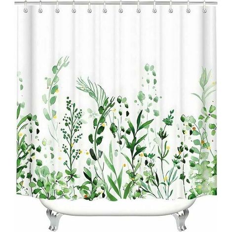 Duschvorhang 180x200 Anti-Schimmel Textil Duschvorhänge, Wasserdicht Blumen, Beschwerter Saum, Waschbarer Badevorhang Aus Polyestergewebe Für Badezimmer Und Badewanne Mit 12 Haken