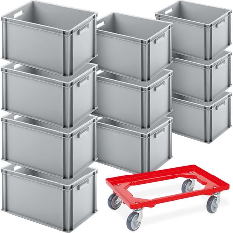 BRB 10 x Euro Conteneurs (L x l x h) 600 x 400 x 320 mm, lot économique avec1 Transporteur à roulettes gratuit (1/3)