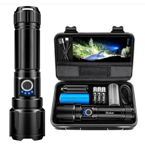 Debuns – Lampe torche LED 20000 lumens – Rechargeable 5000mAh – Étanchéité IP67 – 5 modes d'éclairage – Zoomable pour camping et urgences (1/5)