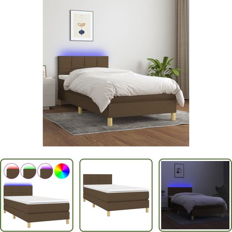 Matratze - Boxspringbett mit Matratze & LED Dunkelbraun 90x190 cm Stoff (1/5)