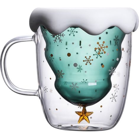 Mignonne tasse à café, à thé ou à lait de Noël, verre à double paroi isolante, tasse à expresso, cadeau de Noël pour femmes, hommes et enfants, pour le bureau et pour un usage personnel. (1/5)