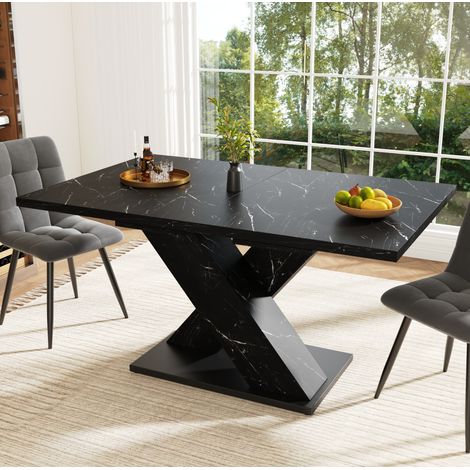 Table à manger extensible 119x80x75 cm MDF noir, effet marbre, gain de place – MEUBLIV (1/5)