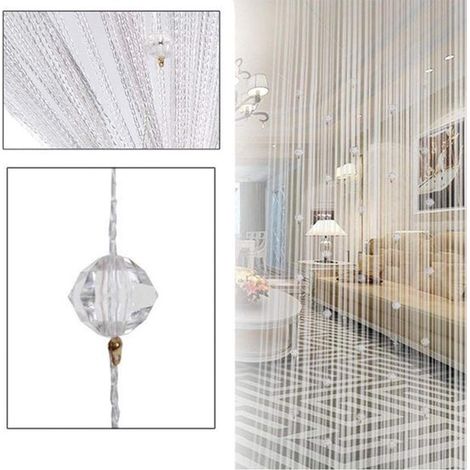 Rideaux à perles - Moustiquaire - Installation facile - Moustiquaire de porte - Rideau occultant - Séparateur de pièce élégant pour salon et chambre - 1 x 2 m, blanc, 22 cm x 18 cm (1/5)