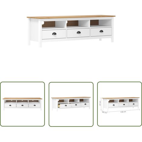 SKM Meuble TV Hill Range Blanc 158x40x47 cm Bois de pin solide (1/4)