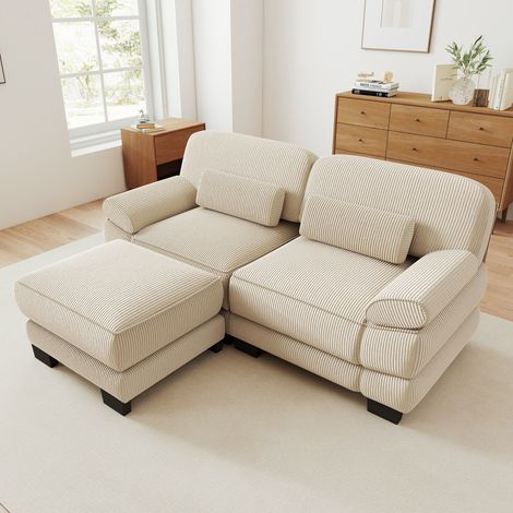 Sofá modular en l de 2 plazas con puff - 194 x 161 x 94 cm - para salón y apartamento - pana agradable al tacto moderna - beige (1/5)