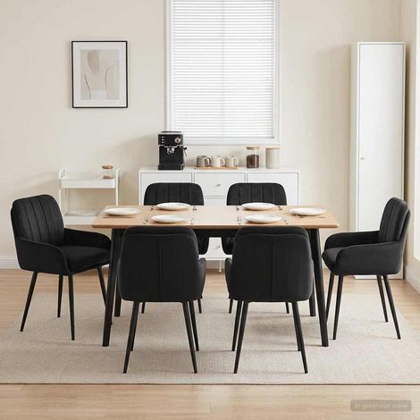 Lot de 6 chaises de salle à manger en velours noir avec accoudoirs - PANGIVO (1/5)