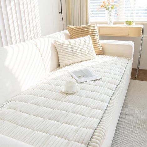 Housse de canapé en velours côtelé épais et doux - Antidérapante et lavable - Protection universelle pour canapés 2, 3 et 4 places - Blanche, 70 x 180 cm (1/5)
