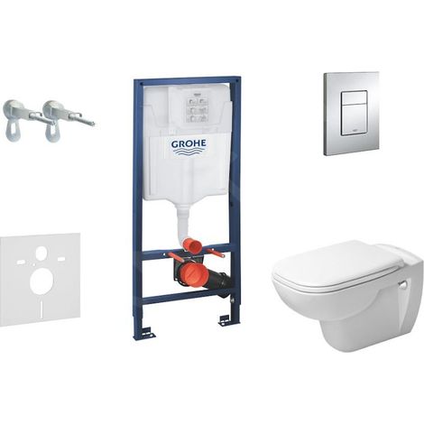 Grohe Rapid SL - Ensemble bâti-support, cuvette de toilette et siège D-Code, Rimless, SoftClose, plaque Skate Cosmo, chrome (1/5)