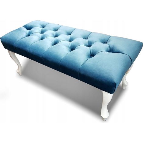 Banc, bout de lit capitonné bleu 80x40x40 cm