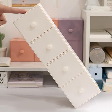 Stackable Square Desktop Storage Box with Built-in Drawer (1/5)