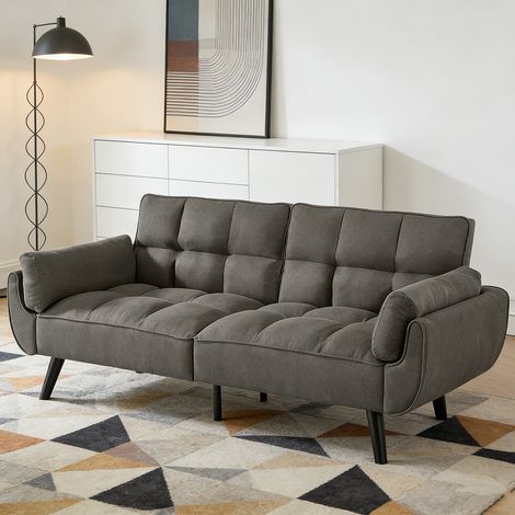 Canapé 3 places,canapé en lin de style moderne avec pieds en bois massif,adapté aux salons/bureaux（gris foncé,191 cm)