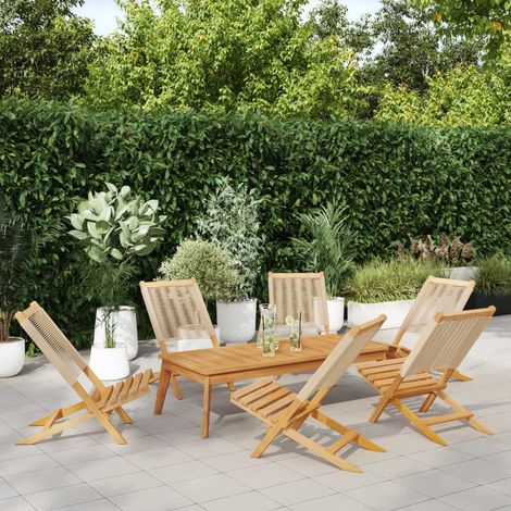 Lot de 6 Chaises de jardin,Siège de Terrasse Chaise d'extérieur pliantes beige bois d'acacia massif CFW41041 (1/5)