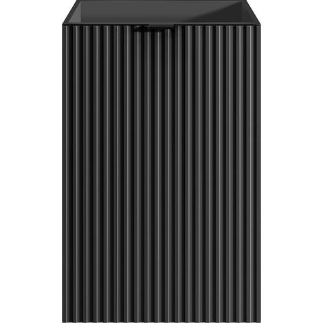 Meuble pour lave main strié porte réversible noir - H60 x L40 x P22 - VAHIRA