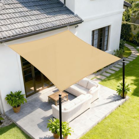 2x3m Sonnensegel Rechteckig,420D Oxfordgewebe Wasserdicht Sonnenschutz Sunsegel UV-Schutz,für Außenbereich,Garten,Terrasse Balkon -Sand