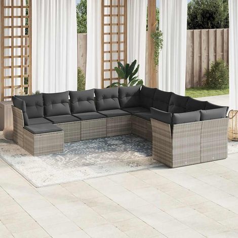 Salon de jardin 11 pcs avec coussins gris clair résine tressée (1/3)