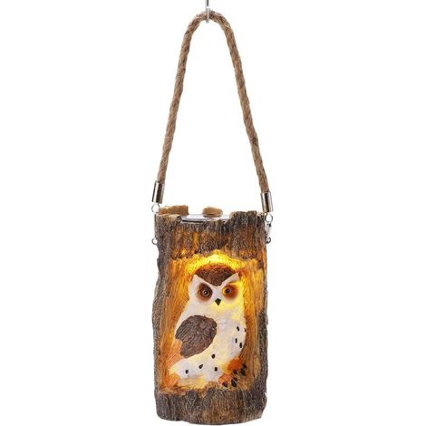 Lanterne solaire de jardin, lampe solaire à suspendre avec corde, lampe d'extérieur étanche en forme de souche de hibou pour terrasse, cour, allée, décoration(10 x 18cm)-LIAIKI (1/5)