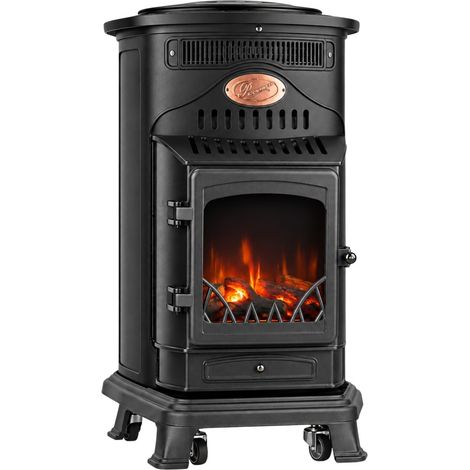 Poêle à Gaz Provence Hybride 6kW Chauffage Electrique & Gaz Butane Fonte Noir Mat Effet feu de bois Sahara (1/5)