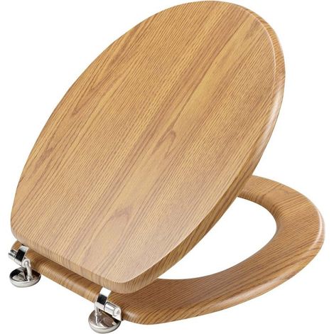 Douceur D'Intérieur – Abattant WC MDF avec charnières métal effet bois Strata chêne – Montage facile – Dimensions 37,5 x 4 x 46 cm – Poids 2,677 kg (1/4)