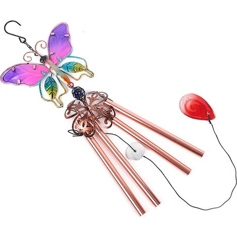Carillon à vent papillon en métal et verre peint, tubes en aluminium, décoration maison et jardin (1/5)