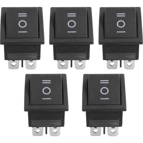 Lot de 5 interrupteurs à bascule DPDT 6 broches noirs (marche/arrêt/marche), 250 V CA/15 A ou 125 V CA/20 A (1/4)