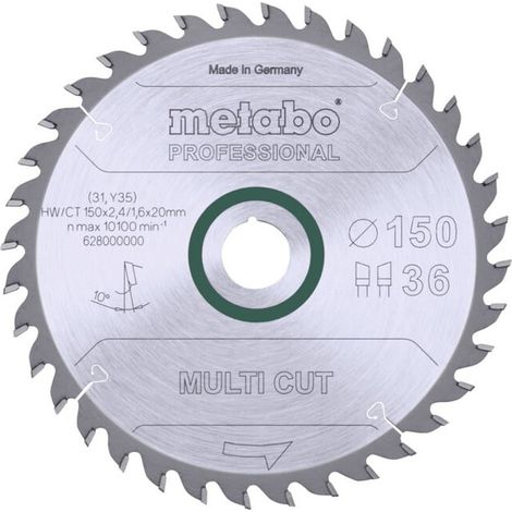 Lame de scie circulaire HW/CT 150 x 20 x 2,4/1,6, nombre de dents 36, affûtage en biseau alterné, angle d'attaque 10° metabo
