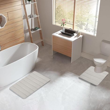 Tapis De Salle De Bain - Tapis Toilette 2 Pièces - Dos En Caoutchouc Anti-Dérapant - Velours Peluche Et Mousse Mémoire - 40x50 cm Et 40x60 cm (1/5)