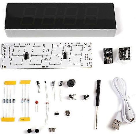 Kit électronique DIY : réveil numérique LED RGB multicolore avec affichage de la date et de la température, projet d'entraînement à la soudure. (1/5)
