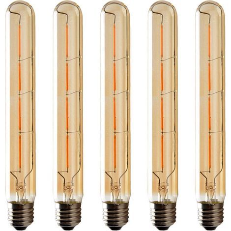 Confezione da 5 lampadine a tubo lungo T225, filamento LED Edison, 6W attacco E27 luce bianca calda, vetro ambrato per lampadine decorative, AC 220-240V (1/5)