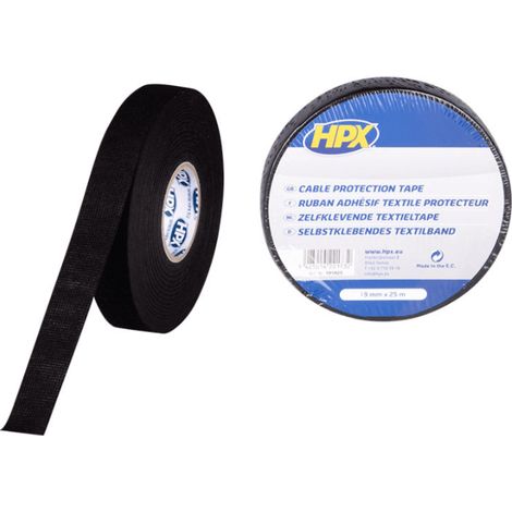HPX 52800 schwarzes Gewebeband 19 mm x 10 m, selbstklebend, Kabelschutz, Schalldämmung, hochtemperaturbeständig, für Automobil- und Elektroanwendungen