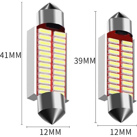 Ampoule LED double culot C5W C10W 31 mm 36 mm 39 mm 41 mm, LED 4014, ampoule d'éclairage intérieur automobile, éclairage de plaque d'immatriculation, 12 V 3 W (1/5)