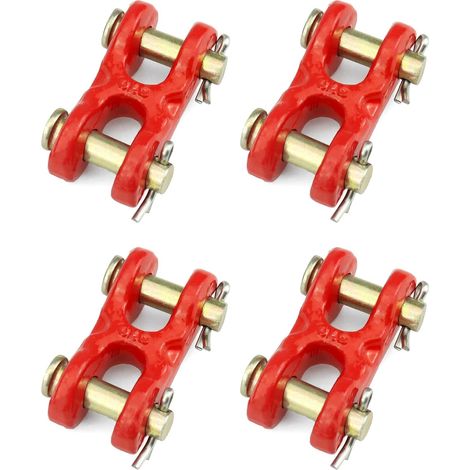 Lot de 4 chaînes à double chape de réparation - Maillon moyen robuste de 0,6 cm - Pour camion, remorque, remorque, capacité de remorquage de 1,769 kg (1/5)
