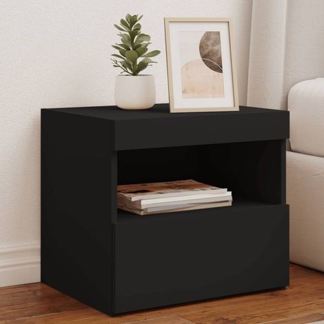Mesita de noche con luces LED negro 50x40x45 cm vidaXL (1/5)